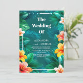 Bloemen Tropische bruiloft Kaart (Staand voorkant)