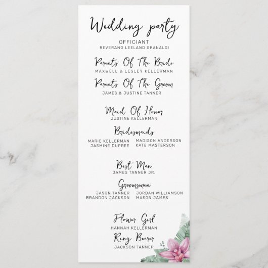 Bloemen Tropische Huwelijksceremonie Programmakaart (Achterkant)