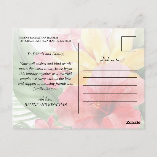 Bloemen Tropische Moderne Elegante Bestemming Brui Briefkaart (Achterkant)