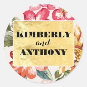 Bloemen tropische strand bestemming bruiloft ronde sticker