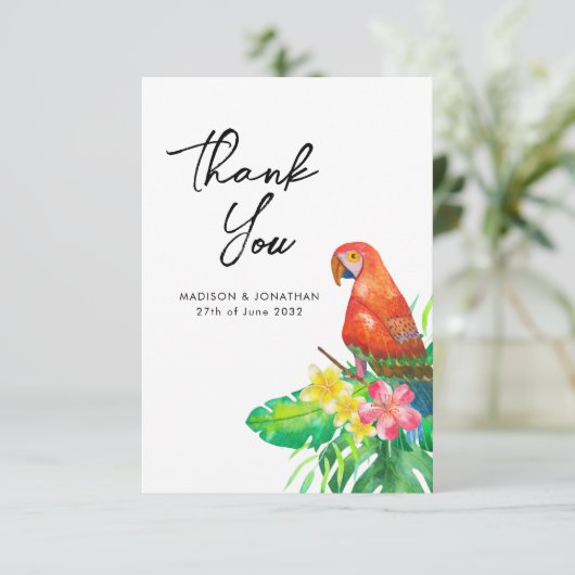 Bloemen Tropische Vogel van het Paradijs Bericht B Bedankkaart (Staand voorkant)