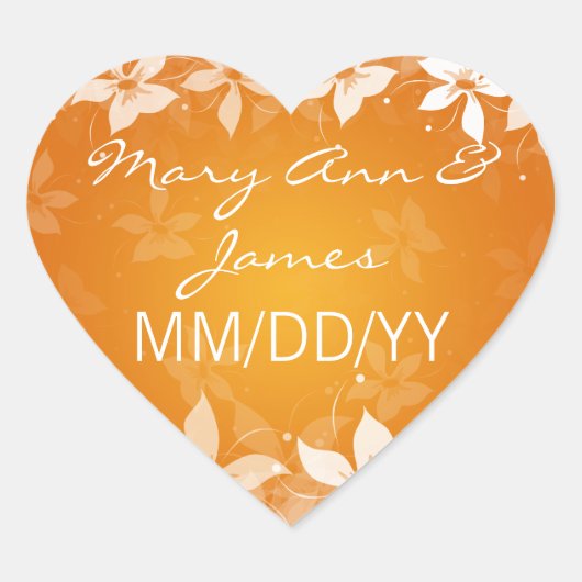 Bloemen Trouwdatum Exotische Blooms Sinaasappel Hart Sticker (Voorkant)