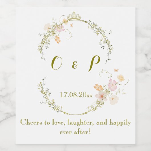  Bloemen Trouwen Ornament Classic Wijn Etiket (Enkel label)