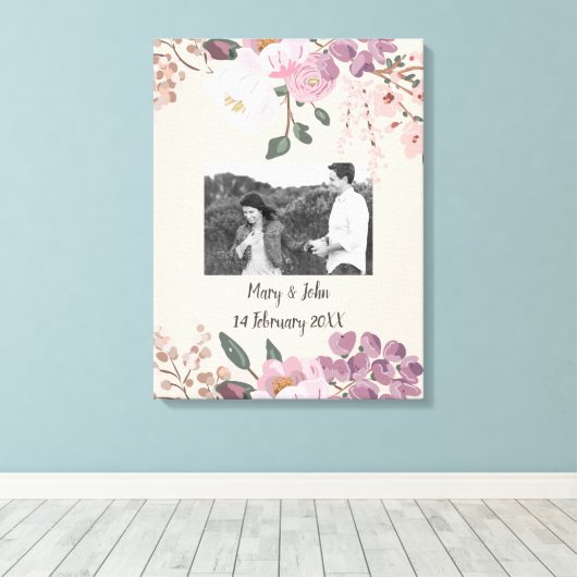 Bloemen Trouwfoto aangepaste tekst Canvas Afdruk (Insitu (Houten vloer))