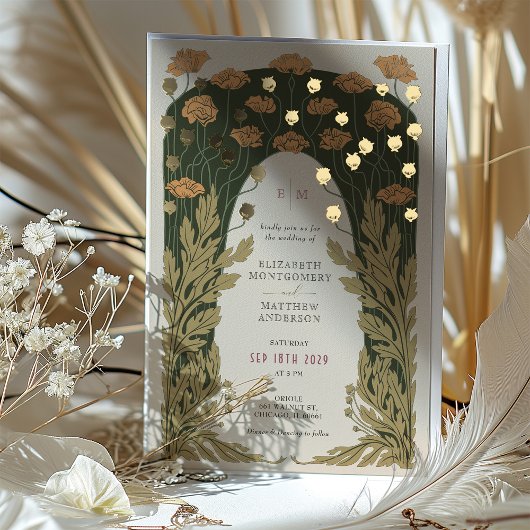 Bloemen Trouwgoud Folie Uitnodiging