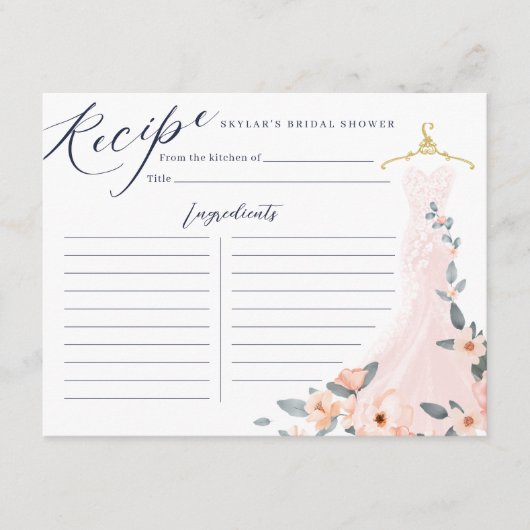 Bloemen Trouwjurk Vrijgezellenfeest Recept Kaart (Voorkant)