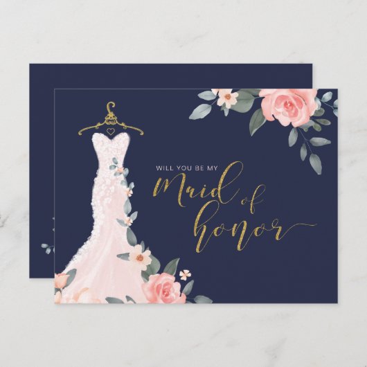 Bloemen trouwjurk zal u worden Maid of Honor Uitnodiging Briefkaart (Voorkant / Achterkant)