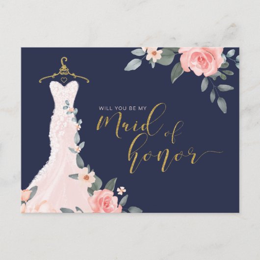 Bloemen trouwjurk zal u worden Maid of Honor Uitnodiging Briefkaart (Voorkant)