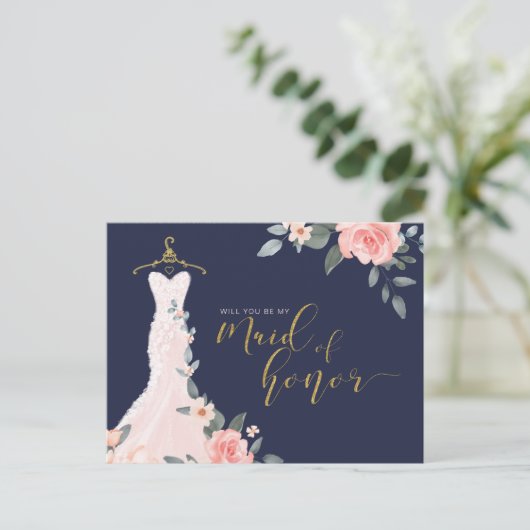 Bloemen trouwjurk zal u worden Maid of Honor Uitnodiging Briefkaart (Staand voorkant)