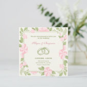 Bloemen trouwring roze groene pastel kleur kaart (Staand voorkant)