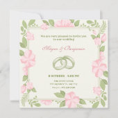 Bloemen trouwring roze groene pastel kleur kaart (Voorkant)