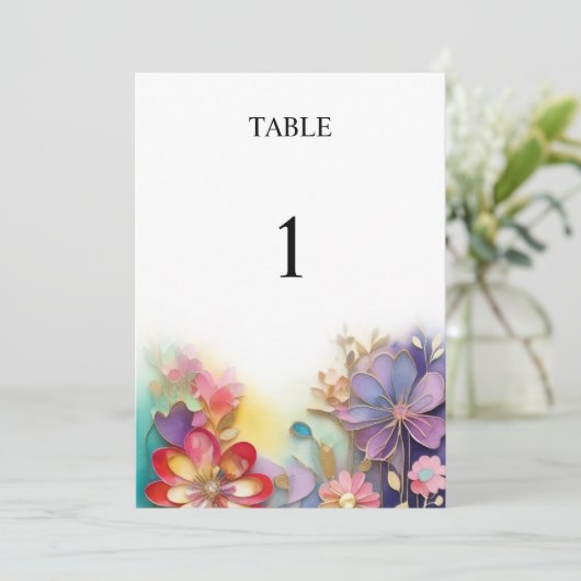 Bloemen trouwtafel nummer kaart (Staand voorkant)