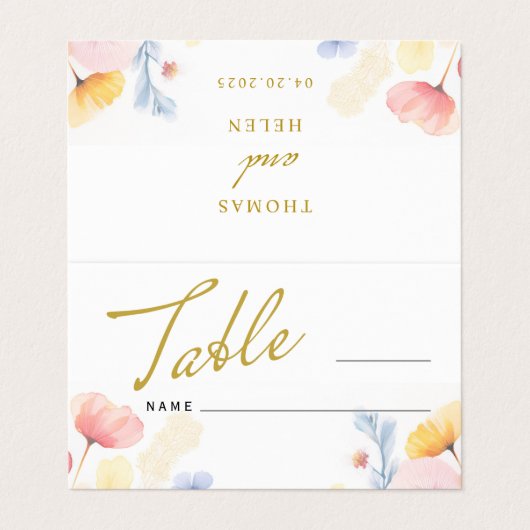 Bloemen Trouwtafel Nummer Plaats Gevouwen Kaart (Buitenkant ongevouwen)