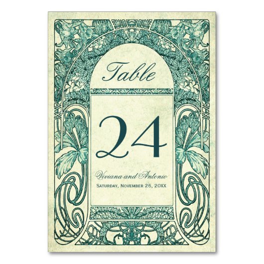 Bloemen Trouwtafel Nummers Turquoise Kaart (Achterkant)