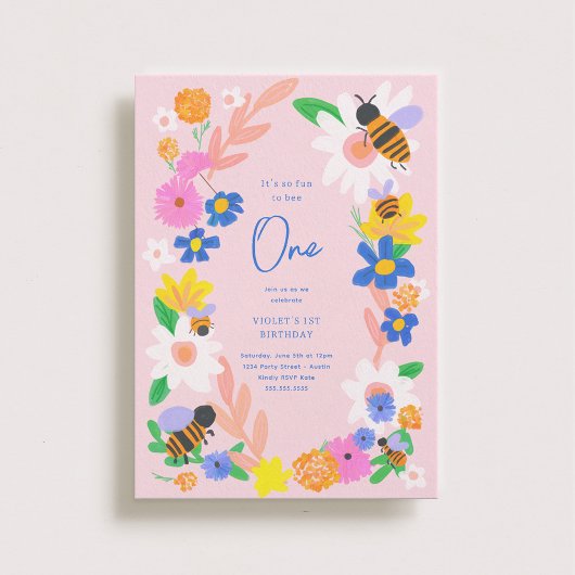 Bloemen Tuin Bijen 1e Verjaardag Kaart