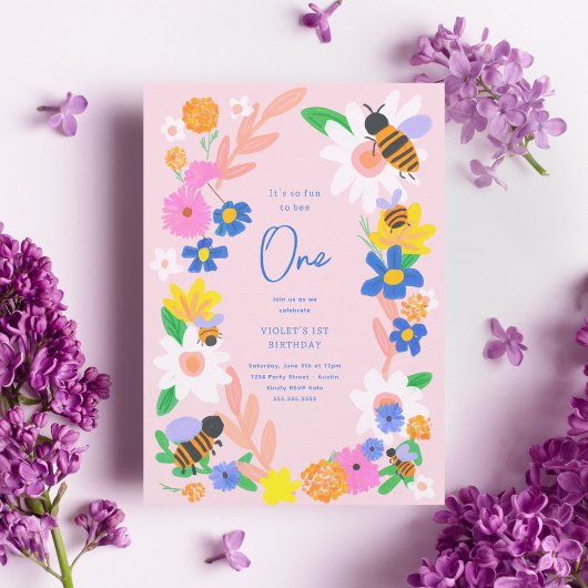 Bloemen Tuin Bijen 1e Verjaardag Kaart
