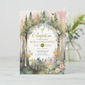 Bloemen Tuin Groene Florale Doop Uitnodiging  (Staand voorkant)