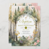 Bloemen Tuin Groene Florale Doop Uitnodiging  (Voorkant / Achterkant)