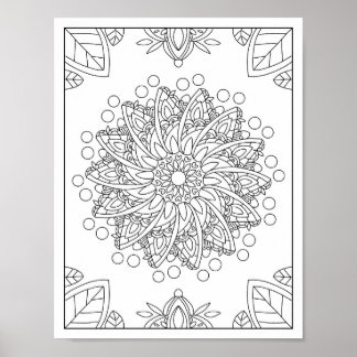 Bloemen Tuin Mandala Kleurplaat Poster