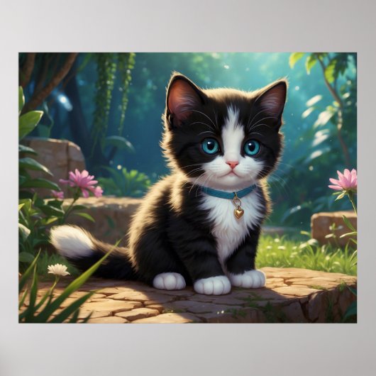 *~* Bloemen Tuin Poes Kat 5:4 Katachtige Kitten Poster (Voorkant)