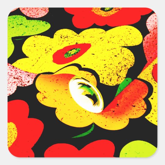 Bloemen Tuin Turquoise Mauve Bruin, bloemen tuin Vierkante Sticker (Voorkant)