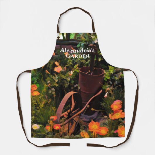 Bloemen Tuinieren Waterverf Bloemen Custom Schort (Voorkant)