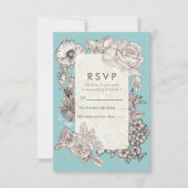  Bloemen Turkoois Blauw Huwelijk RSVP Reageer I Kaart (Voorkant)