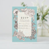  Bloemen Turkoois Blauw Huwelijk RSVP Reageer I Kaart (Staand voorkant)