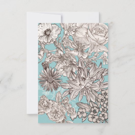  Bloemen Turkoois Blauw Huwelijk RSVP Reageer I Kaart (Achterkant)