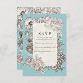  Bloemen Turkoois Blauw Huwelijk RSVP Reageer I Kaart (Voorkant / Achterkant)
