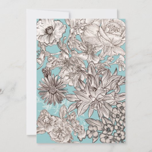 Bloemen Turquoise Blauw Modern Bruiloft Kaart (Achterkant)