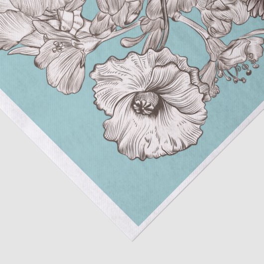  Bloemen Turquoise Blauw Modern Bruiloft Tissuepapier (Detail)