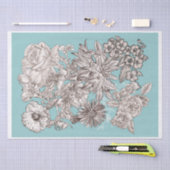 Bloemen Turquoise Blauw Modern Bruiloft Tissuepapier (Craft)