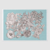  Bloemen Turquoise Blauw Modern Bruiloft Tissuepapier (Voorkant)