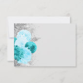 Bloemen Turquoise Grijs Zilveren Maaltijd Keuze Br RSVP Kaartje (Achterkant)