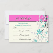 Bloemen turquoise, hete roze bruiloft RSVP kaart (Voorkant)