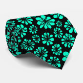 Bloemen - Turquoise op Black Stropdas (Opgerold)