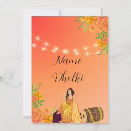 Bloemen twee tonen oranje Dholki nachtuitnodiging Kaart
