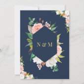 Bloemen Typografie Navy Anand Karaj Sikh Bruiloft Kaart (Achterkant)