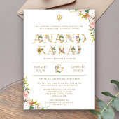 Bloemen Typografie Wit Anand Karaj Sikh Bruiloft Kaart