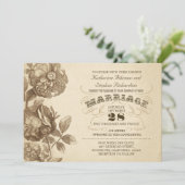  bloemen & typografische huwelijksuitnodiging kaart (Staand voorkant)