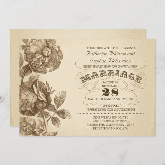  bloemen & typografische huwelijksuitnodiging kaart (Voorkant / Achterkant)