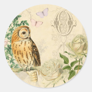 Bloemen  uil stickers met mooie rozen