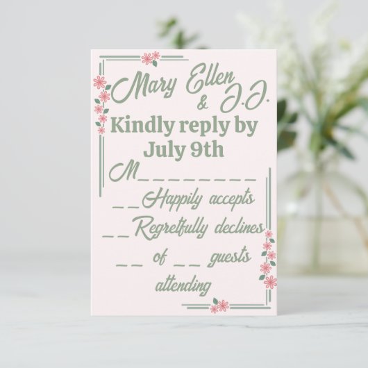 Bloemen uit het depressietijdperk vervaagd RSVP kaartje (Staand voorkant)