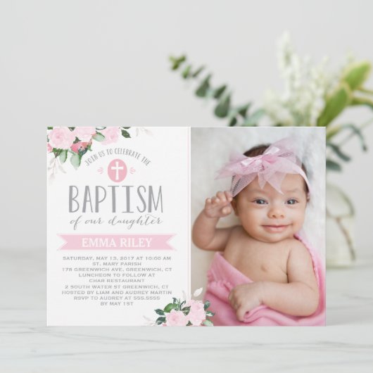 Bloemen | uitnodiging tot doop (Staand voorkant)