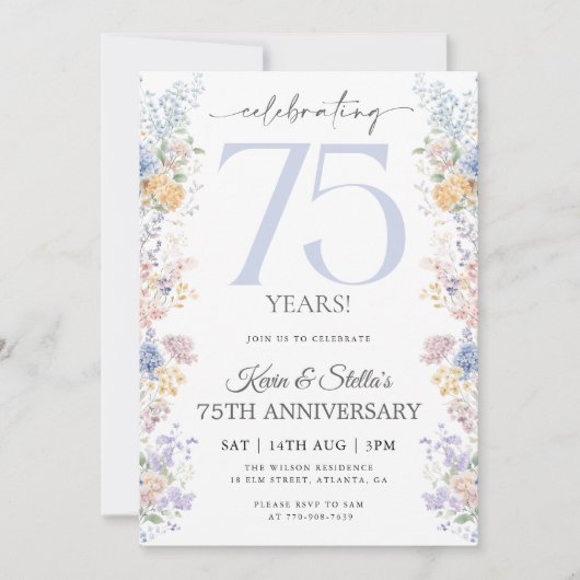 Bloemen uitnodiging voor 75-jarig jubileum met fot (Voorkant)