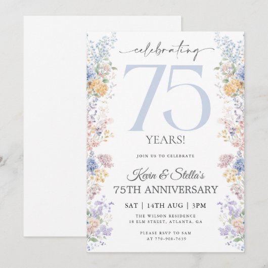 Bloemen uitnodiging voor 75-jarig jubileum met fot (Voorkant / Achterkant)