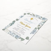 Bloemen uitnodiging voor blauwe doop in het Spaans (Gedraaid)