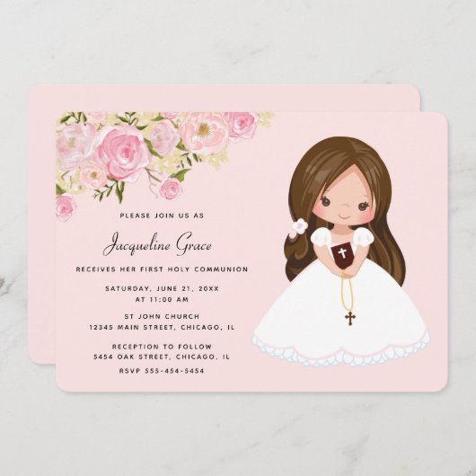 Bloemen uitnodiging voor de Eerste Communie (Voorkant / Achterkant)