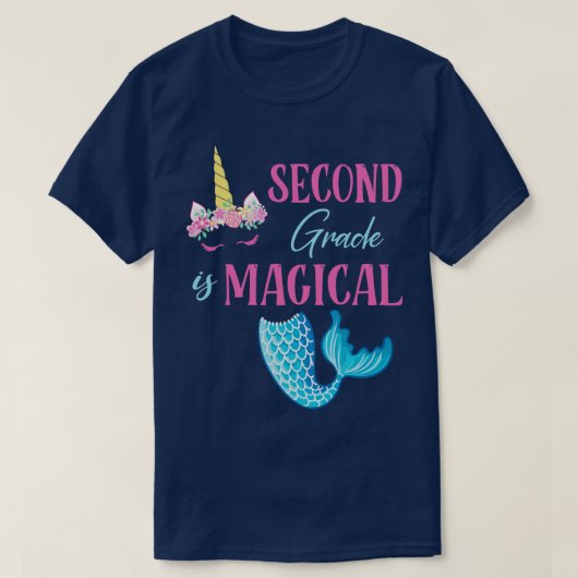 Bloemen Unicorn Mermaid Second Grade Magical Study T-shirt (Design voorkant)